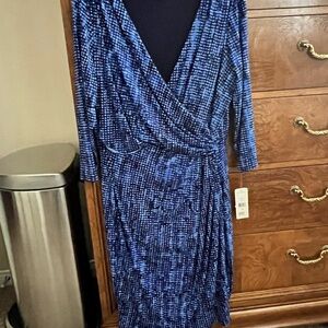 Ralph Lauren Blue Patterned Long Sleeve Dress